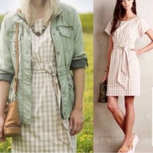 Anthropologie HD In Paris Neutral Sand Tone Checkered Mini Dress Size 2